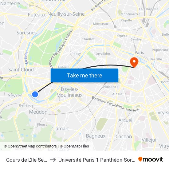 Cours de L'Ile Seguin to Université Paris 1 Panthéon-Sorbonne map