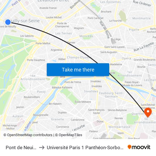 Pont de Neuilly to Université Paris 1 Panthéon-Sorbonne map
