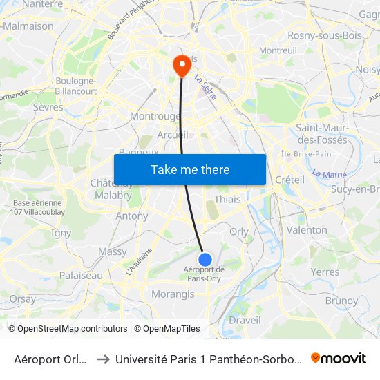 Aéroport Orly 4 to Université Paris 1 Panthéon-Sorbonne map