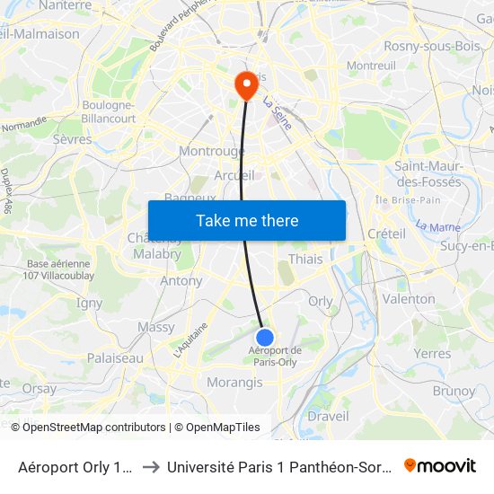 Aéroport Orly 1-2-3 to Université Paris 1 Panthéon-Sorbonne map