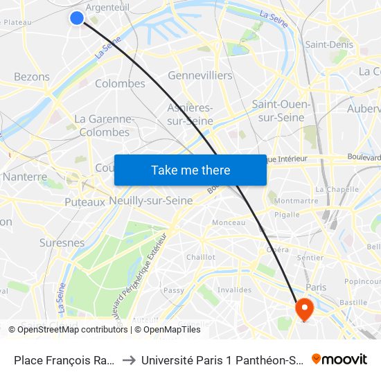 Place François Rabelais to Université Paris 1 Panthéon-Sorbonne map