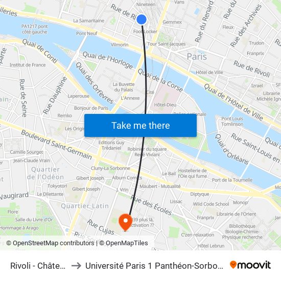 Rivoli - Châtelet to Université Paris 1 Panthéon-Sorbonne map