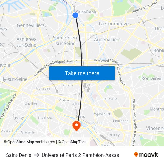 Saint-Denis to Université Paris 2 Panthéon-Assas map