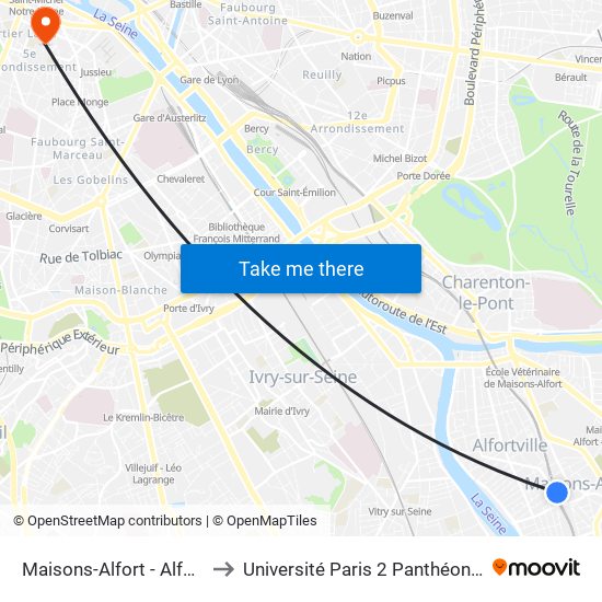 Maisons-Alfort - Alfortville to Université Paris 2 Panthéon-Assas map