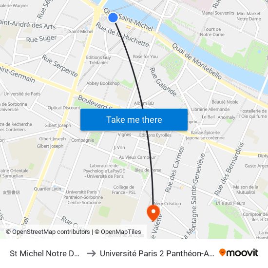 St Michel Notre Dame to Université Paris 2 Panthéon-Assas map