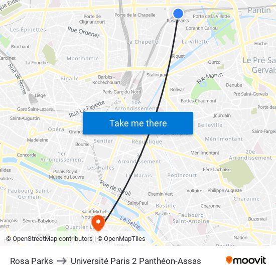 Rosa Parks to Université Paris 2 Panthéon-Assas map