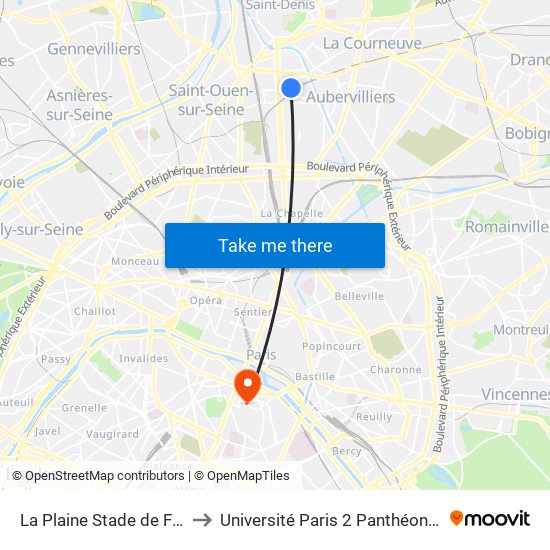 La Plaine Stade de France to Université Paris 2 Panthéon-Assas map