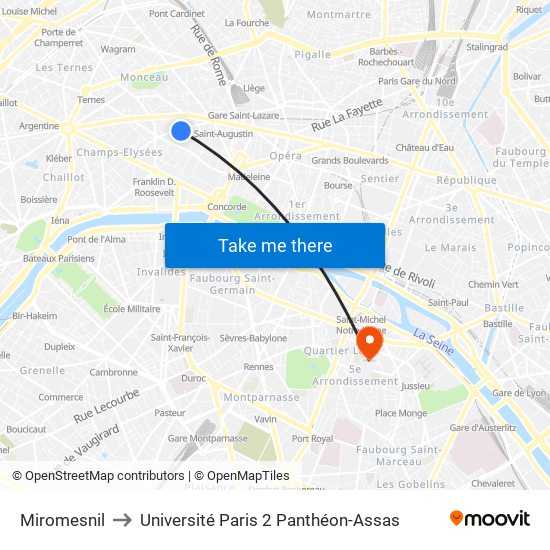 Miromesnil to Université Paris 2 Panthéon-Assas map