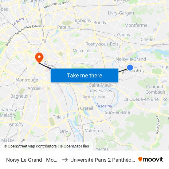 Noisy-Le-Grand - Mont D'Est to Université Paris 2 Panthéon-Assas map