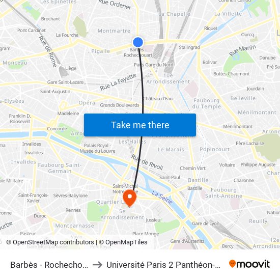 Barbès - Rochechouart to Université Paris 2 Panthéon-Assas map