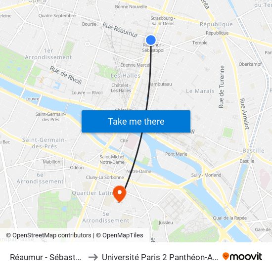 Réaumur - Sébastopol to Université Paris 2 Panthéon-Assas map