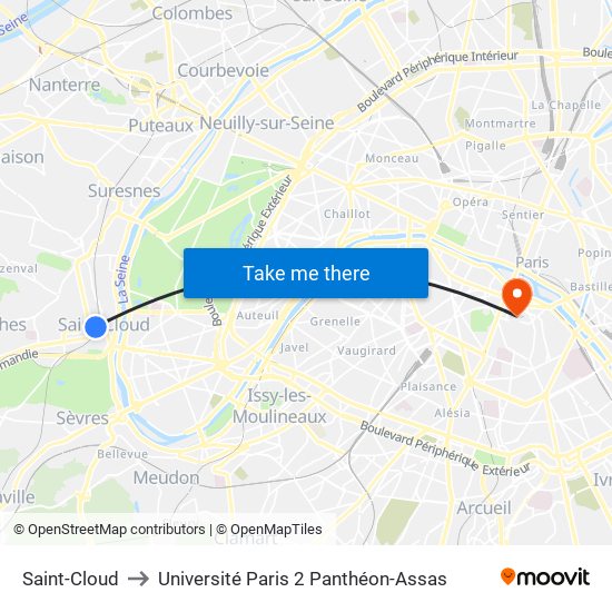 Saint-Cloud to Université Paris 2 Panthéon-Assas map