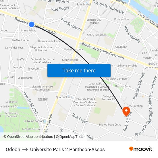 Odéon to Université Paris 2 Panthéon-Assas map