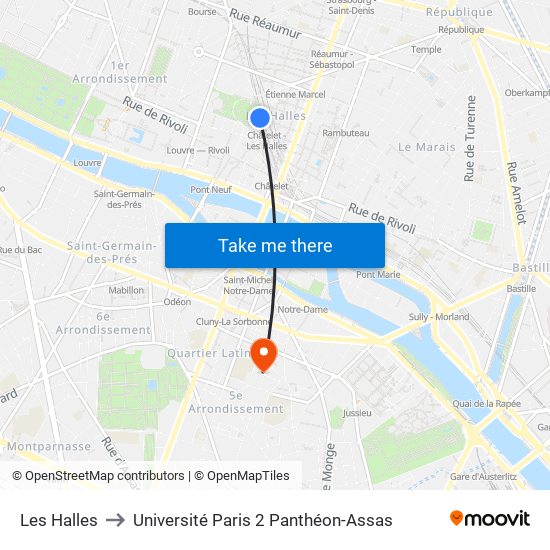 Les Halles to Université Paris 2 Panthéon-Assas map