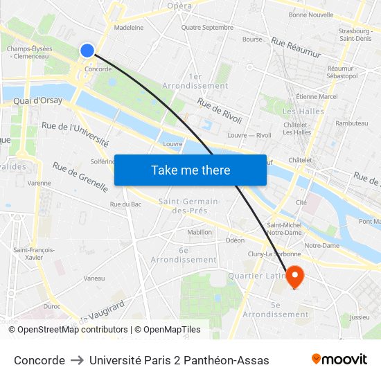 Concorde to Université Paris 2 Panthéon-Assas map