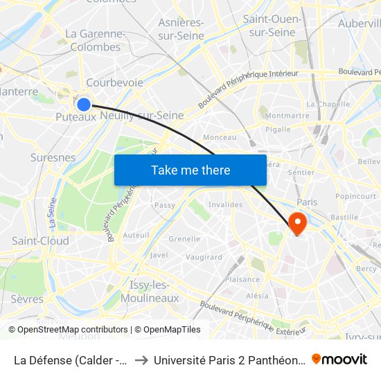 La Défense (Calder - Miro) to Université Paris 2 Panthéon-Assas map