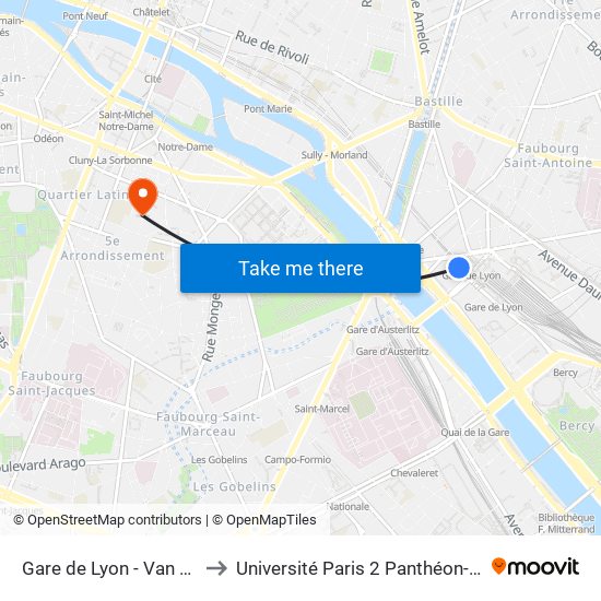 Gare de Lyon - Van Gogh to Université Paris 2 Panthéon-Assas map
