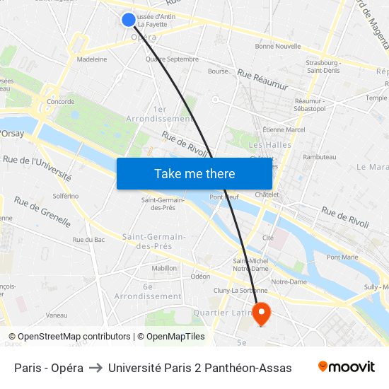 Paris - Opéra to Université Paris 2 Panthéon-Assas map