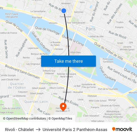 Rivoli - Châtelet to Université Paris 2 Panthéon-Assas map