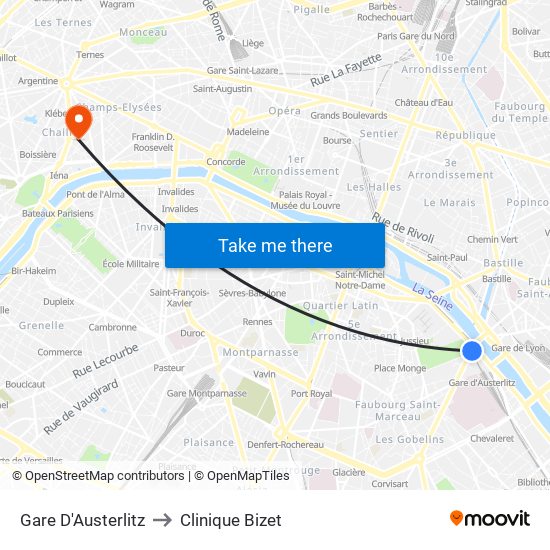 Gare D'Austerlitz to Clinique Bizet map