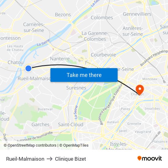 Rueil-Malmaison to Clinique Bizet map