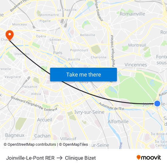 Joinville-Le-Pont RER to Clinique Bizet map