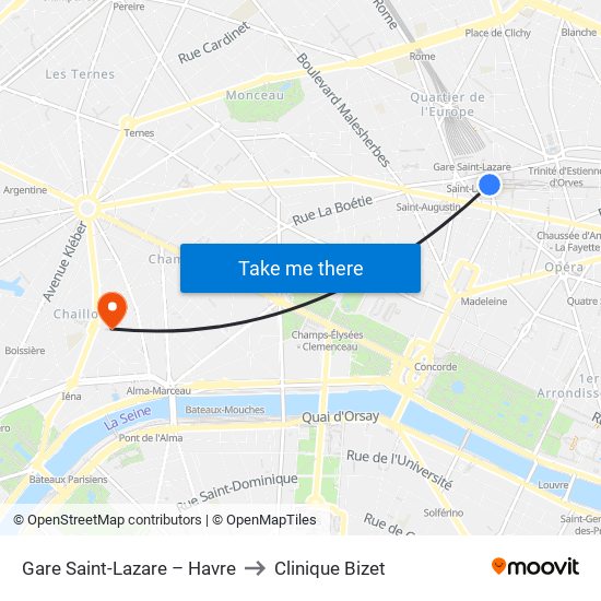 Gare Saint-Lazare – Havre to Clinique Bizet map