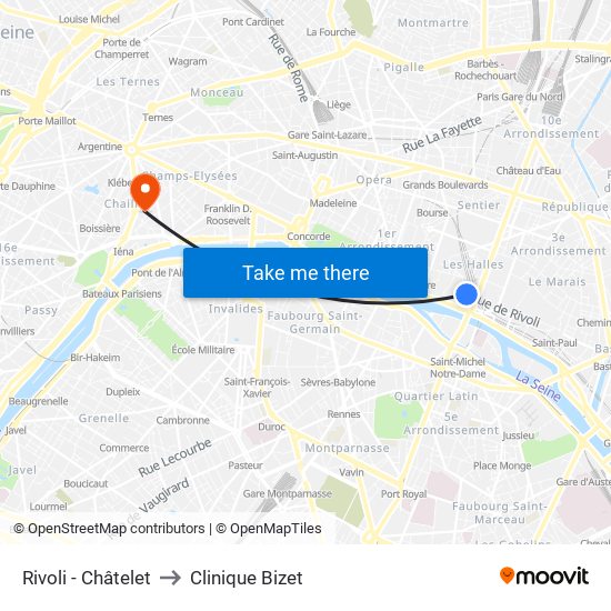 Rivoli - Châtelet to Clinique Bizet map