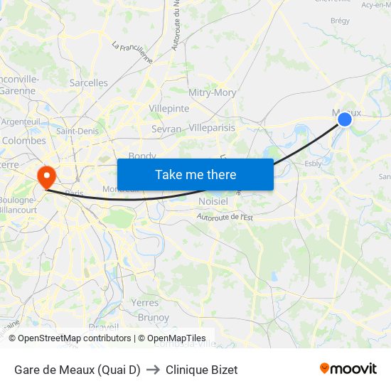Gare de Meaux (Quai D) to Clinique Bizet map