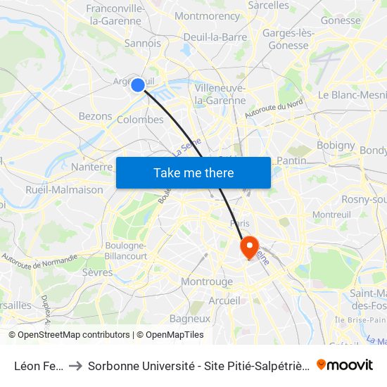 Léon Feix to Sorbonne Université - Site Pitié-Salpétrière map