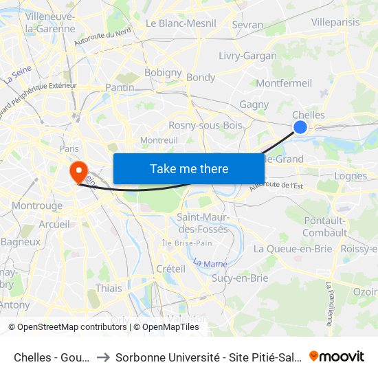 Chelles - Gournay to Sorbonne Université - Site Pitié-Salpétrière map