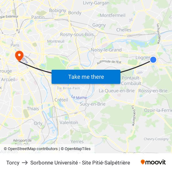 Torcy to Sorbonne Université - Site Pitié-Salpétrière map