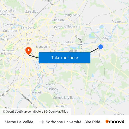 Marne-La-Vallée Chessy to Sorbonne Université - Site Pitié-Salpétrière map