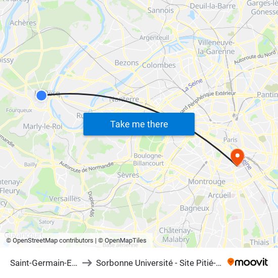 Saint-Germain-En-Laye to Sorbonne Université - Site Pitié-Salpétrière map