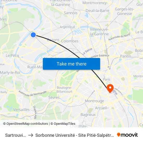 Sartrouville to Sorbonne Université - Site Pitié-Salpétrière map