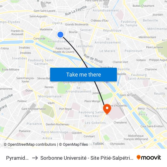 Pyramides to Sorbonne Université - Site Pitié-Salpétrière map