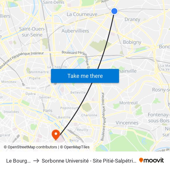Le Bourget to Sorbonne Université - Site Pitié-Salpétrière map