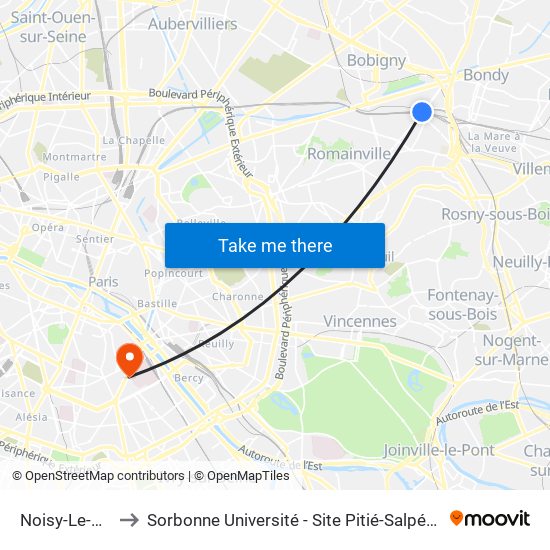 Noisy-Le-Sec to Sorbonne Université - Site Pitié-Salpétrière map