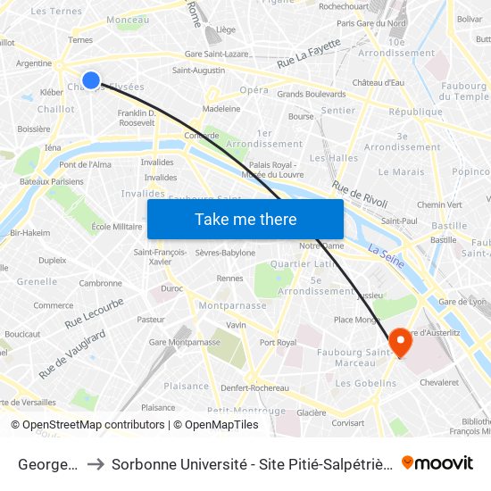 George V to Sorbonne Université - Site Pitié-Salpétrière map