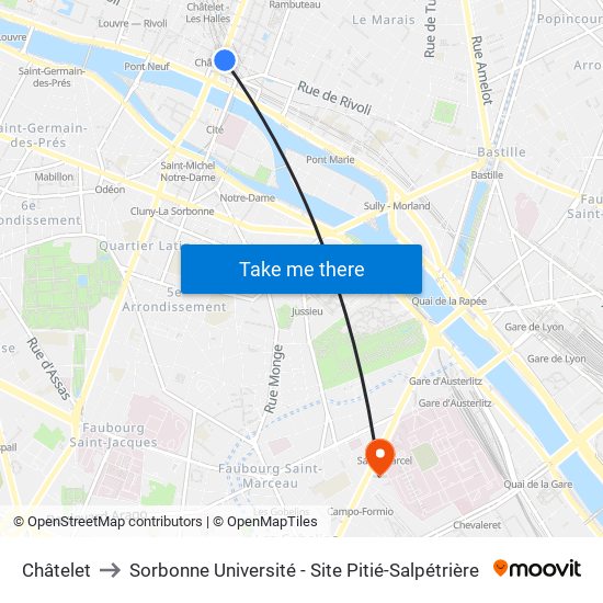 Châtelet to Sorbonne Université - Site Pitié-Salpétrière map