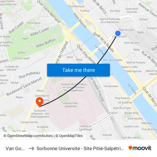 Van Gogh to Sorbonne Université - Site Pitié-Salpétrière map