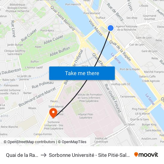 Quai de la Rapée to Sorbonne Université - Site Pitié-Salpétrière map