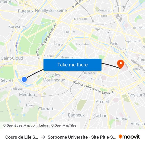 Cours de L'Ile Seguin to Sorbonne Université - Site Pitié-Salpétrière map