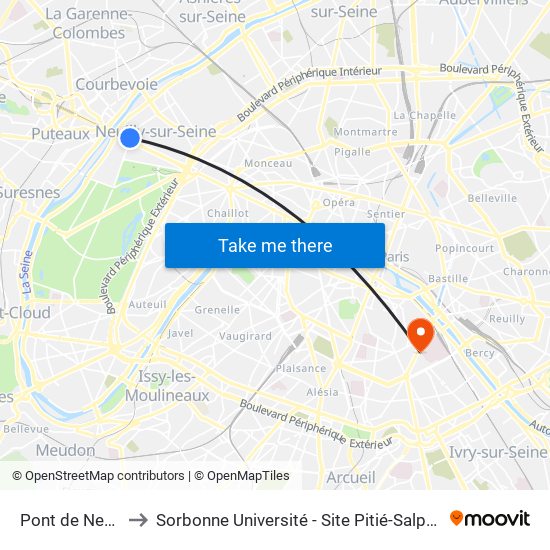 Pont de Neuilly to Sorbonne Université - Site Pitié-Salpétrière map