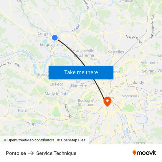 Pontoise to Service Technique map