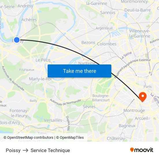 Poissy to Service Technique map