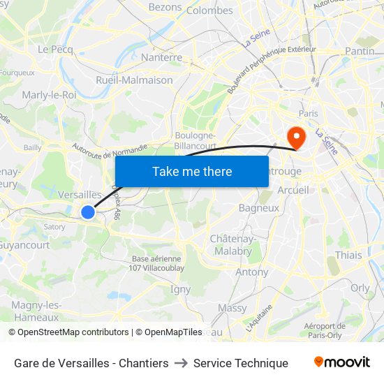 Gare de Versailles - Chantiers to Service Technique map