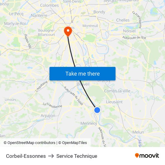 Corbeil-Essonnes to Service Technique map