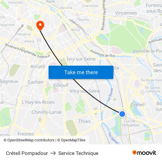 Créteil Pompadour to Service Technique map