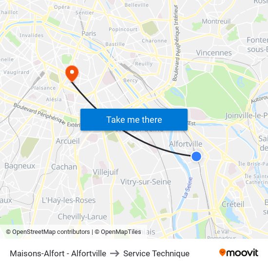 Maisons-Alfort - Alfortville to Service Technique map